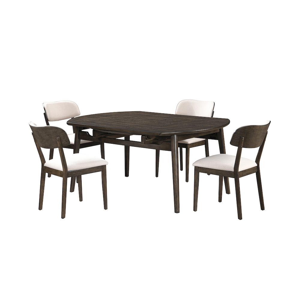 Rex 5-Piece Wood Round Dining Set with Leaf Table, Walnut