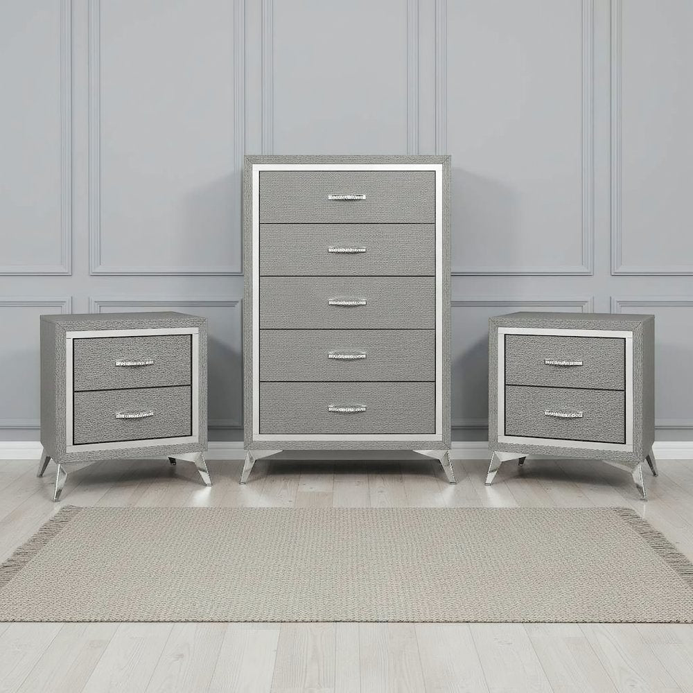 Huxley 3-Pc Wood Bedroom Set with Chest in Gray