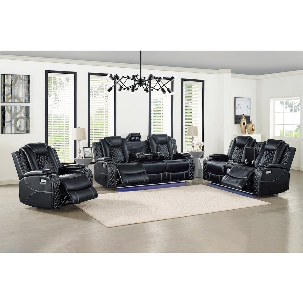 Orion II 3-Pc Faux Leather Power Living Room Set, Black
