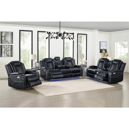 Orion II 3-Pc Faux Leather Power Living Room Set, Black