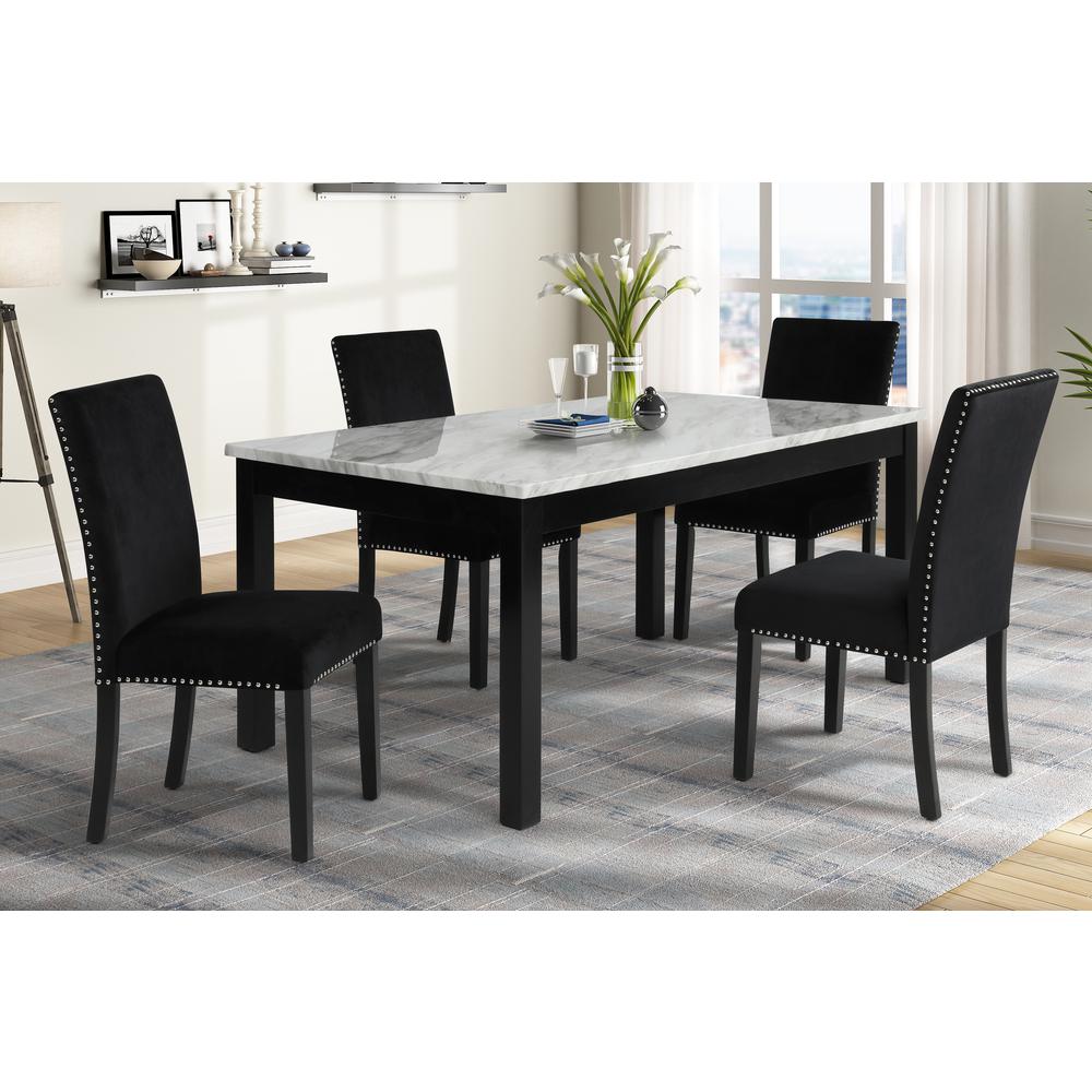 Furniture Celeste Faux Marble Dining Set- 1 Table  4 Black Chairs