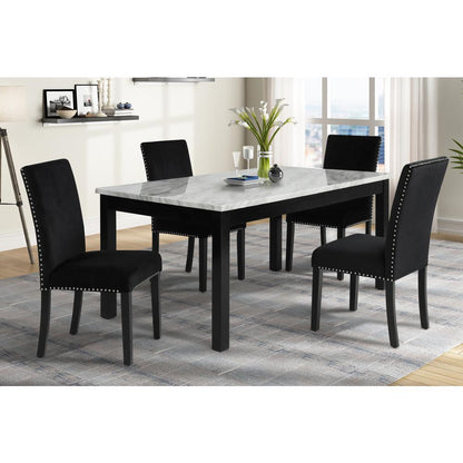 Furniture Celeste Faux Marble Dining Set- 1 Table  4 Black Chairs