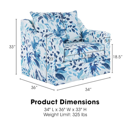 Sylvie Fabric Swivel Chair in Blue and White (Set of 2)