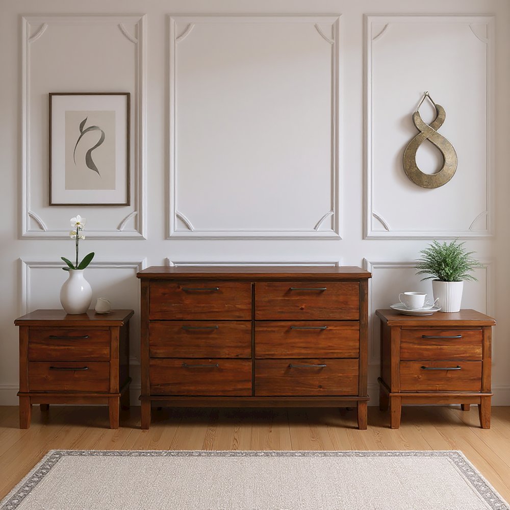 Cagney 3-Pc Wood Bedroom Set with Dresser in Chestnut
