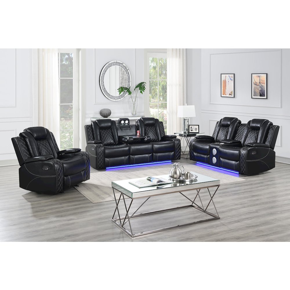 Orion II 3-Pc Faux Leather Manual Living Room Set, Black