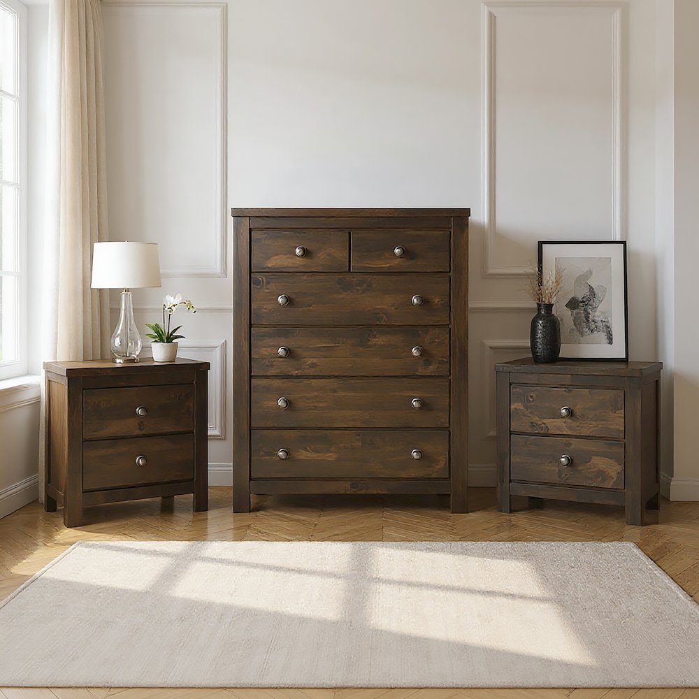 Blue Ridge 3-Piece Wood Chest with 2 Nightstands in Gray