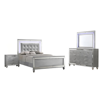 Valentine 4-Piece Wood Queen Bedroom Set with Nightstand in Silver