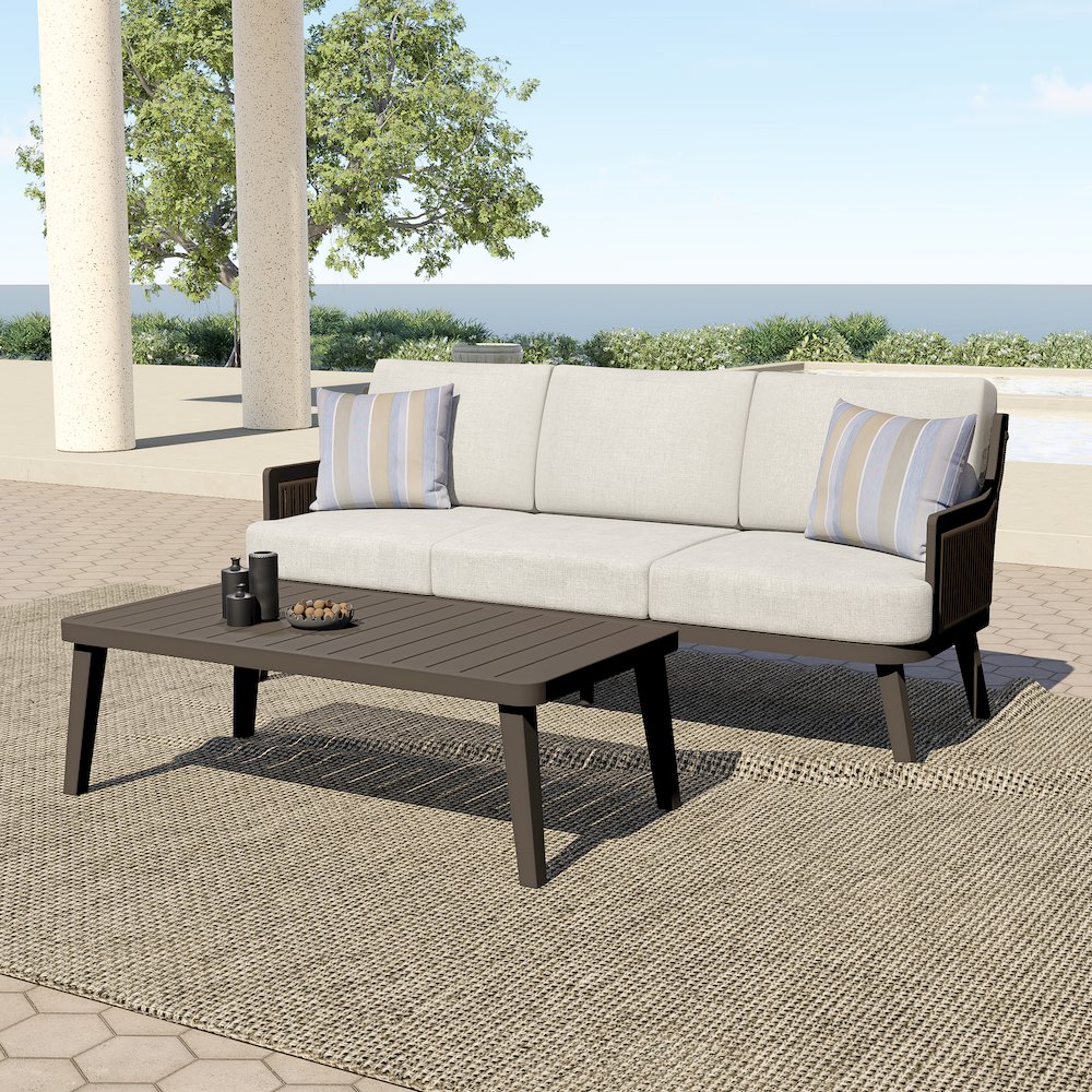 Genova 2-Piece Metal & Wicker Patio Set in Brown/Gray