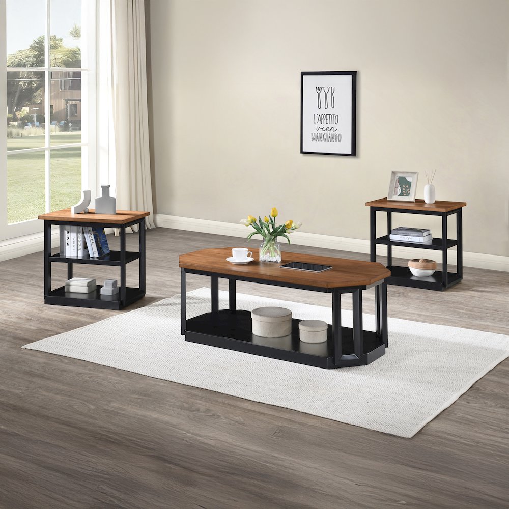 Decker 3-Piece Wood Occasional Table Set in Black/Brown