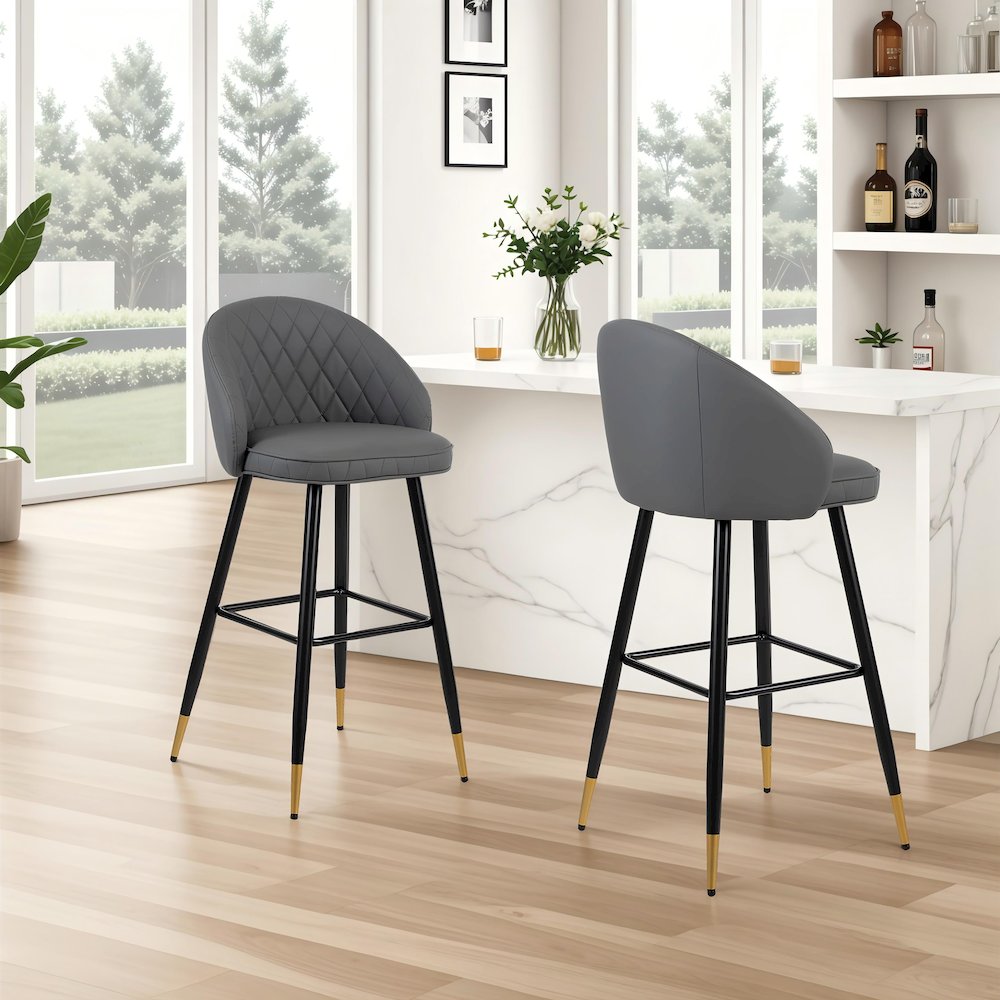 Oliver Vegan Leather Bar Chair in Gray (Set of 2)