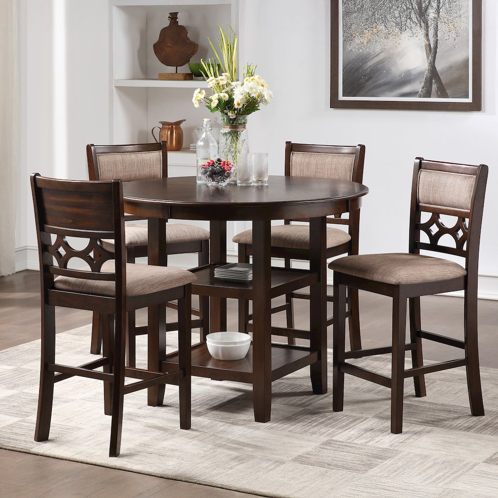 Furniture Mitchell 5-Piece Transitional Wood Counter Set in Cherry