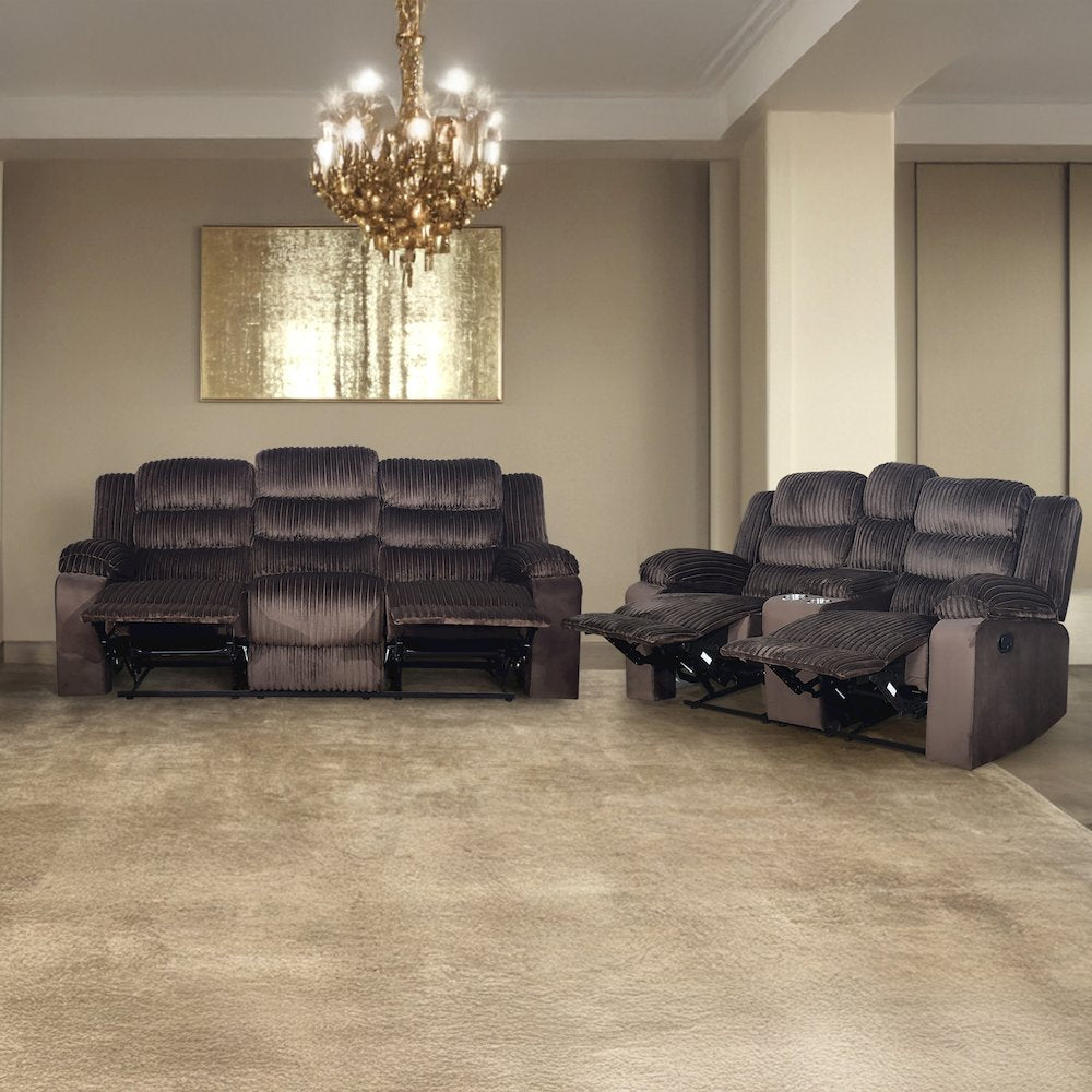 Willow 2-Piece Wood & Fabric Living Room Set in Brown