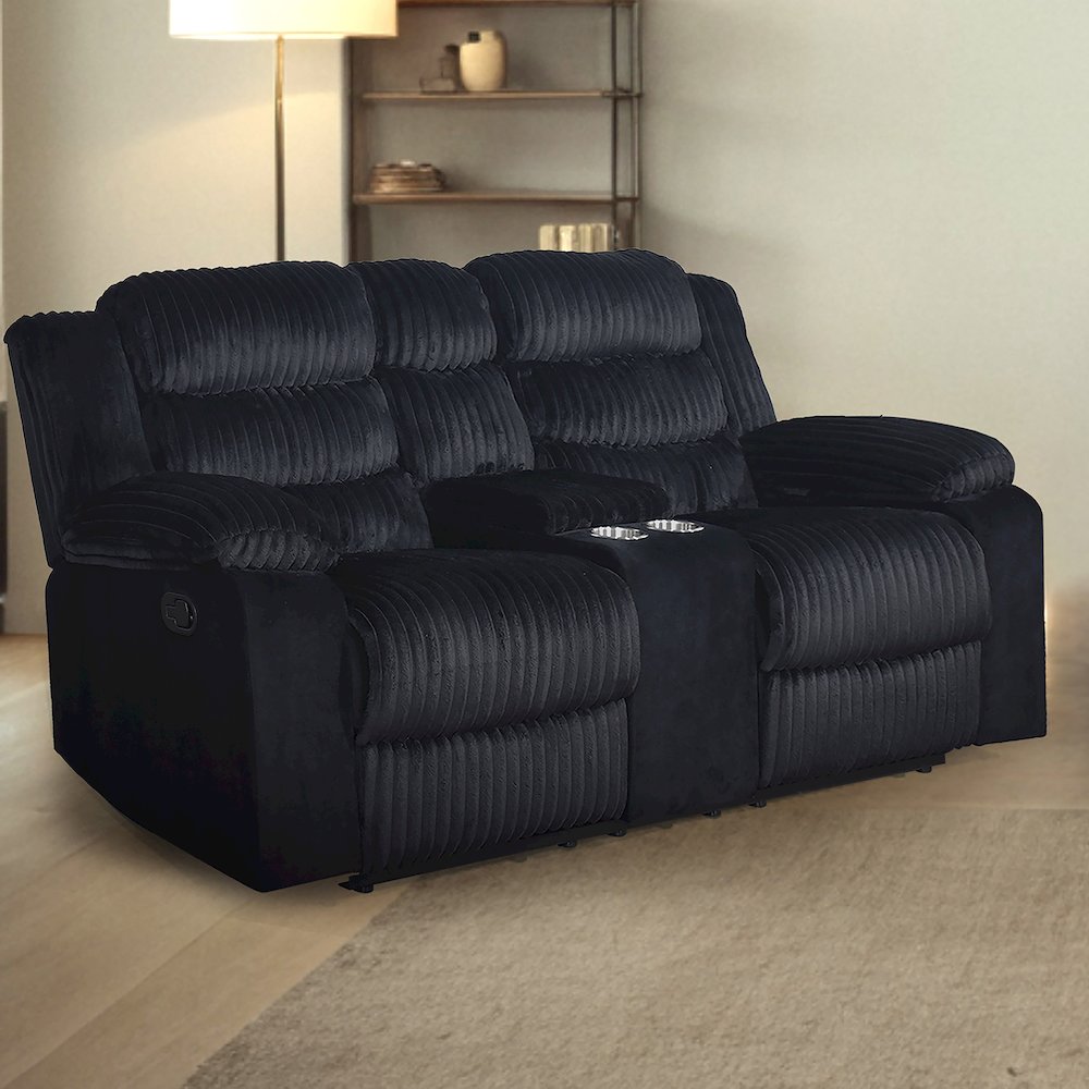 Willow Wood & Fabric Loveseat with Dual Recliner in Black