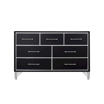 Ava Wood 7 Metal Glide Drawers Dresser in Ebony Black