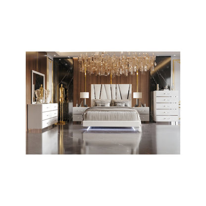 Europa 6-Piece Wood King Bedroom Set (B/Dr/Mr/Ch/2Ns), White