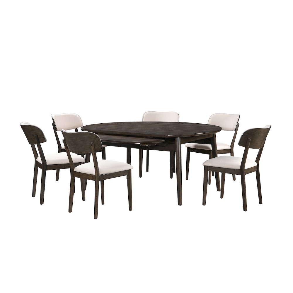 Rex 7-Piece Wood Round Dining Set with Leaf Table, Walnut