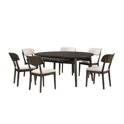 Rex 7-Piece Wood Round Dining Set with Leaf Table, Walnut