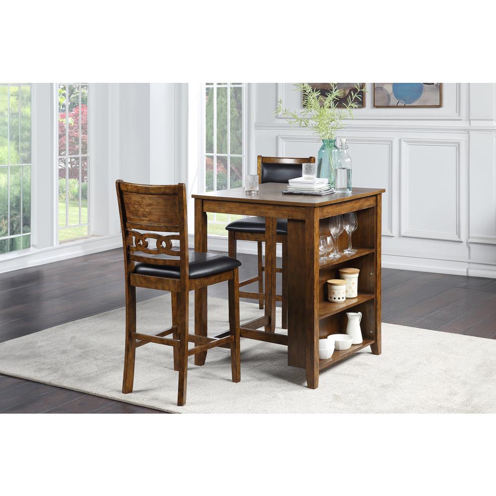 Furniture Gia Solid Wood Counter Table  2 Chairs in Brown