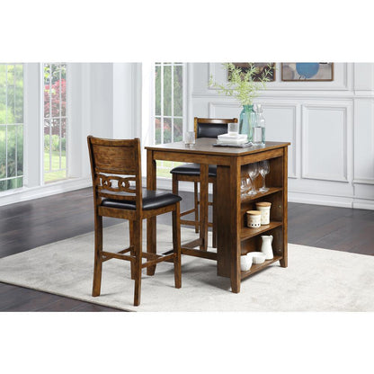 Furniture Gia Solid Wood Counter Table  2 Chairs in Brown