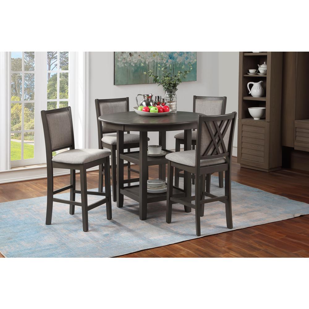 Amy 5-Piece Wood Round Counter Set with 4 Chairs in Gray