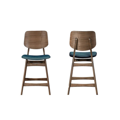 Oscar 5-Piece Wood Round Counter Table Set in Walnut/Teal
