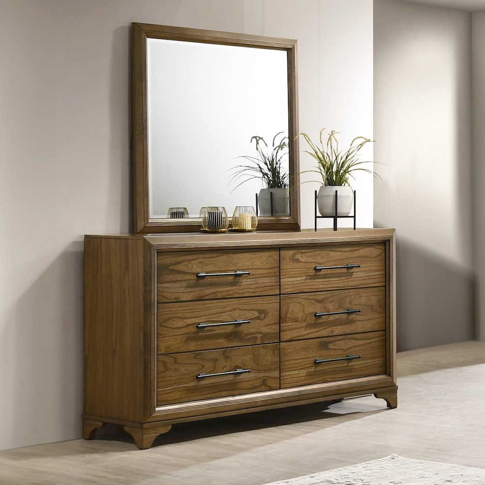 Talcott 2-Piece Wood Dresser and Mirror Set in Honey/Brown