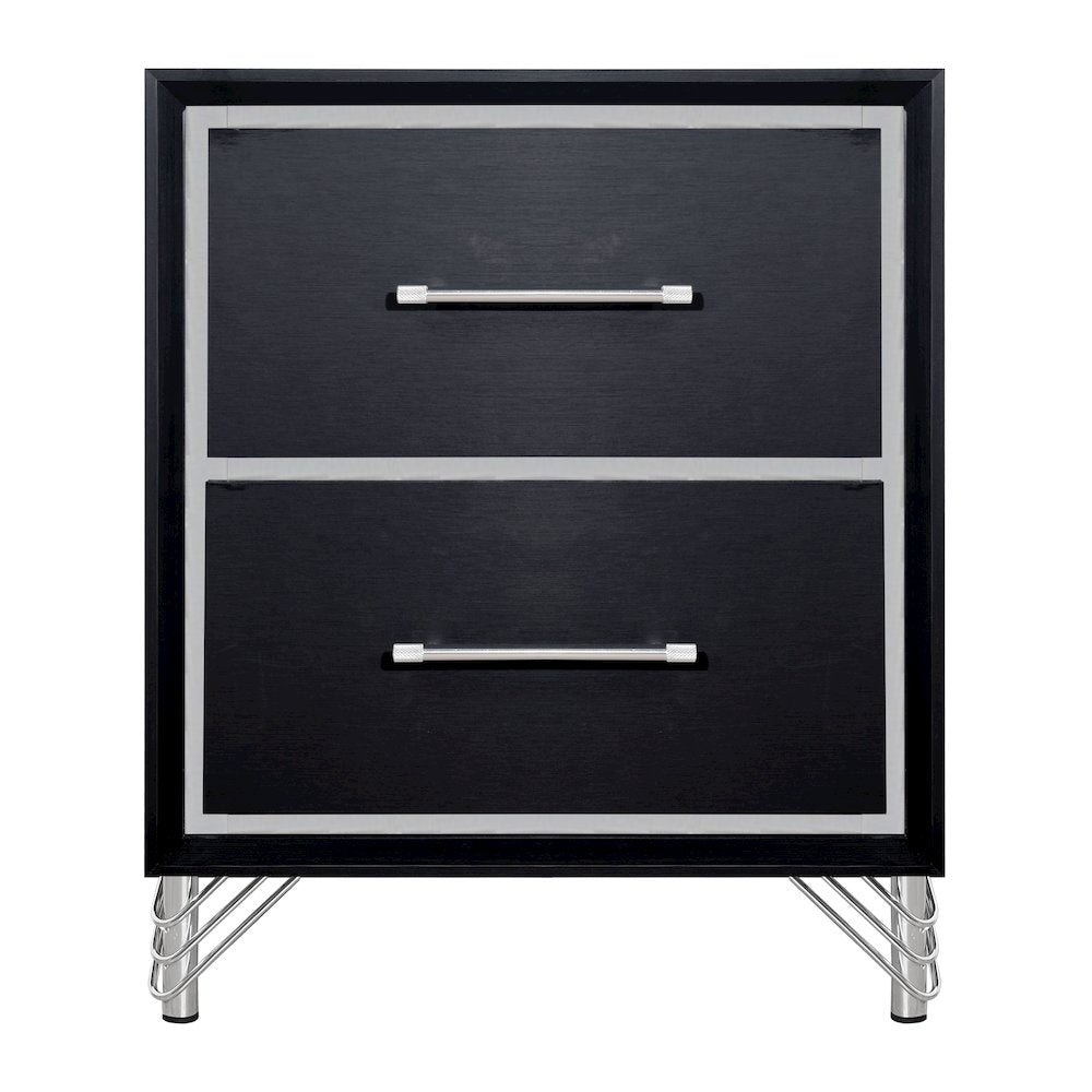 Ava Rubberwood 2 Drawers Nightstand in Ebony Black