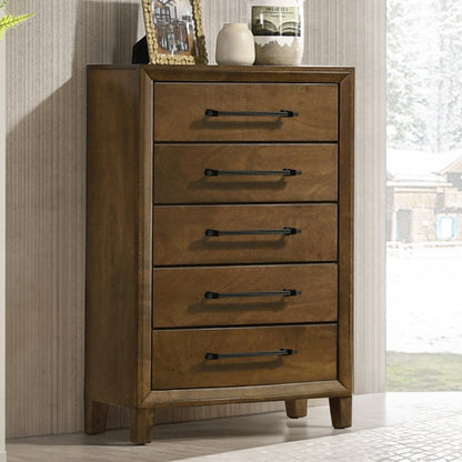 Ballard Wood 5-Drawer Chest in Walnut Brown