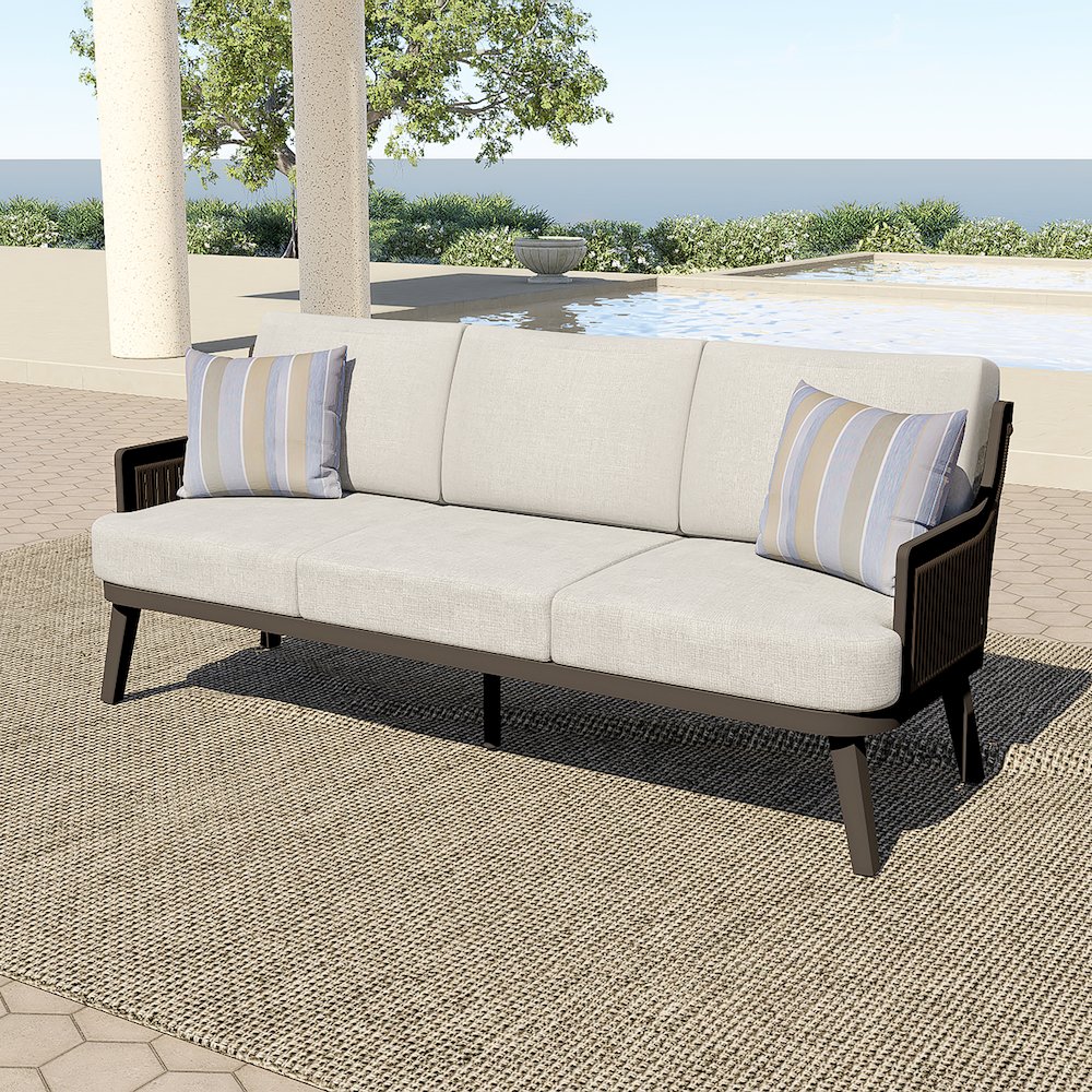 Genova Metal/Wicker Patio Sofa with Accent Pillows in Gray