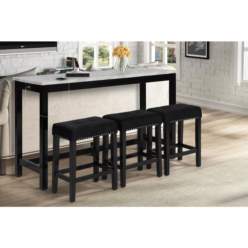 Furniture Celeste 4-Piece Faux Marble & Wood Bar Set in Black