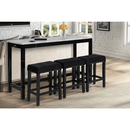 Furniture Celeste 4-Piece Faux Marble & Wood Bar Set in Black