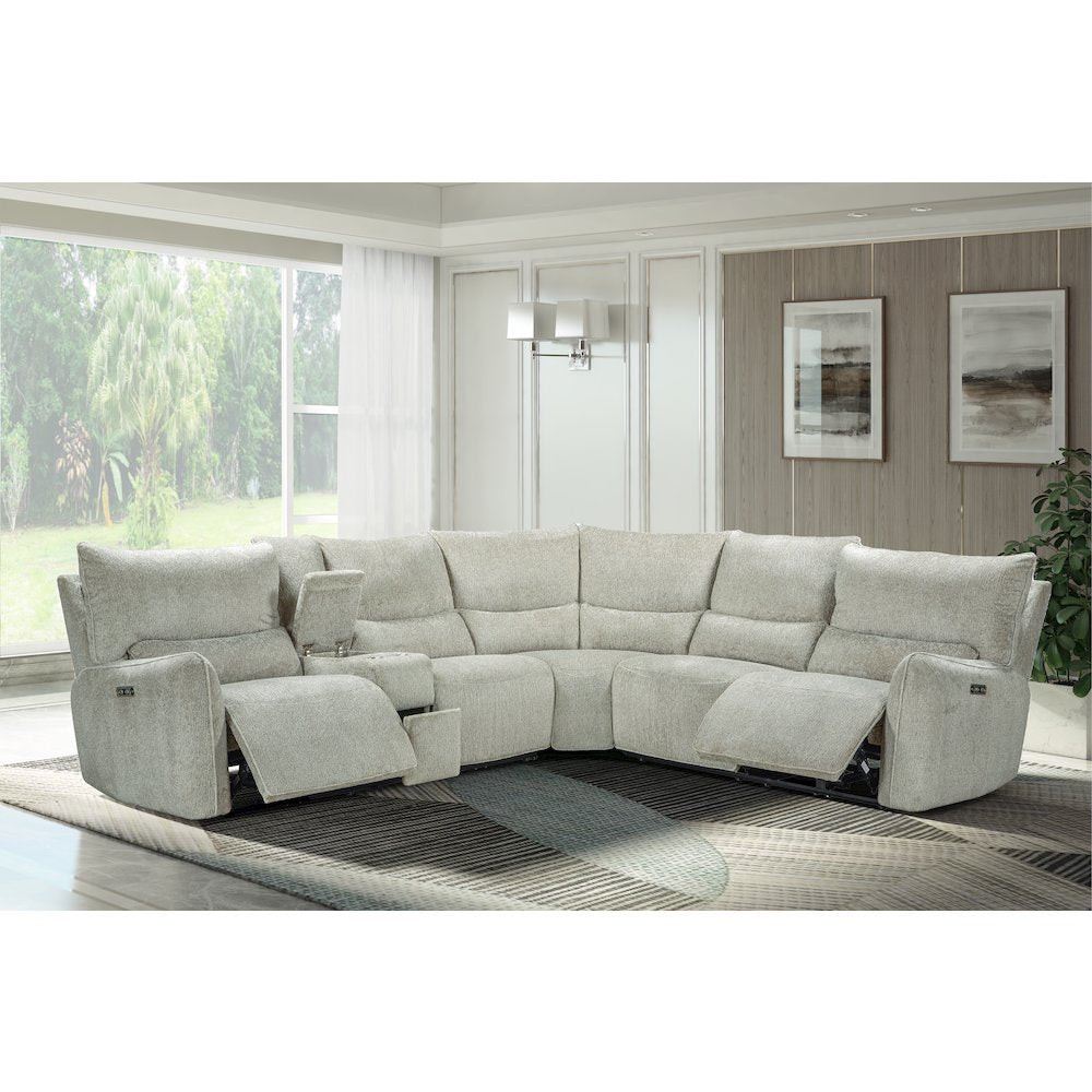 Remsen 3-Piece Polyester Fabric Power Sectional in Latte
