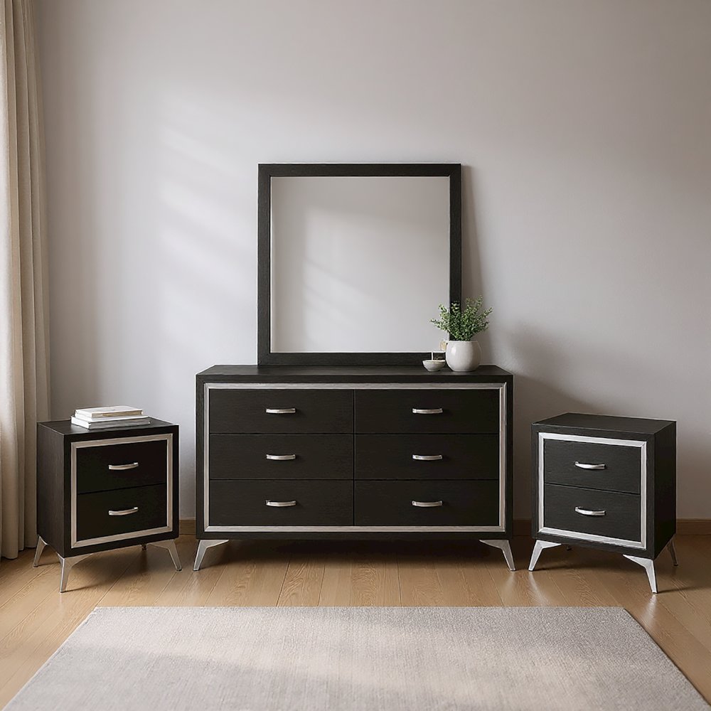 Huxley 3-Pc Wood Bedroom Set with Dresser in Black