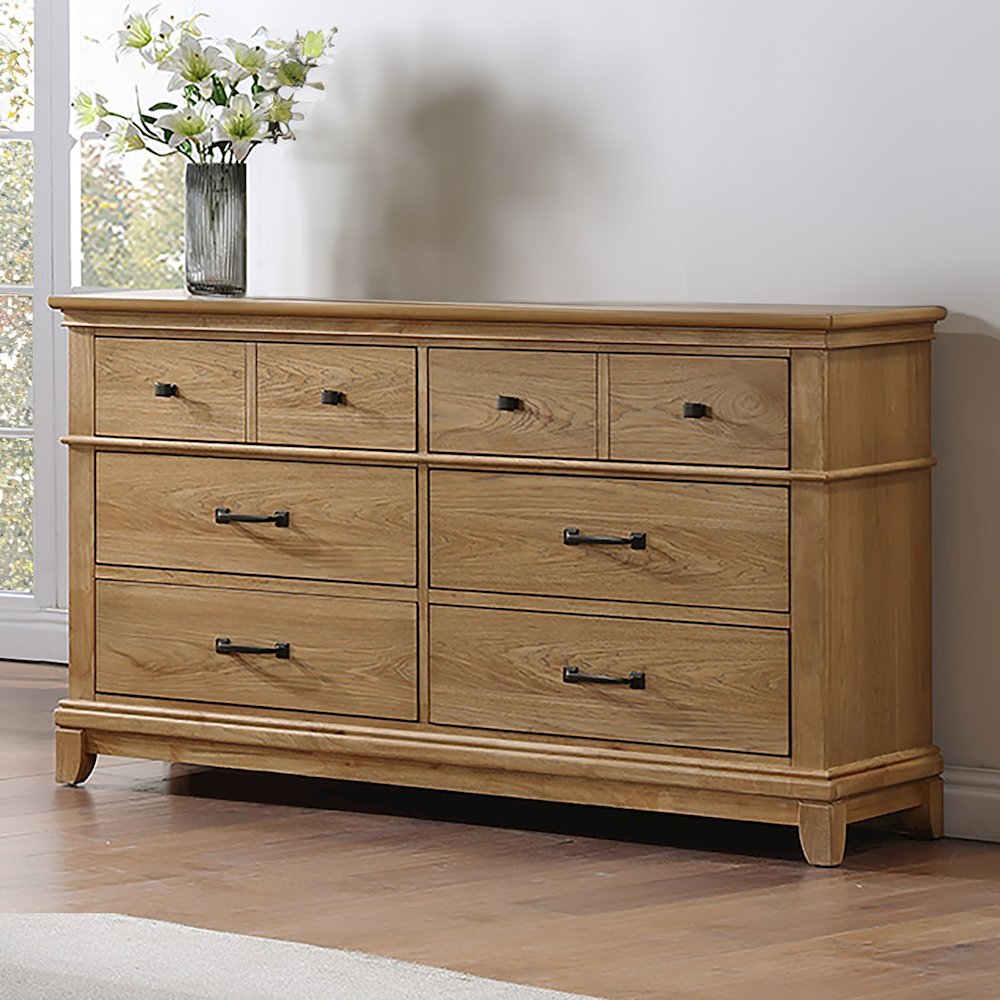 Sunstone Wood 6-Drawer Dresser in Honey