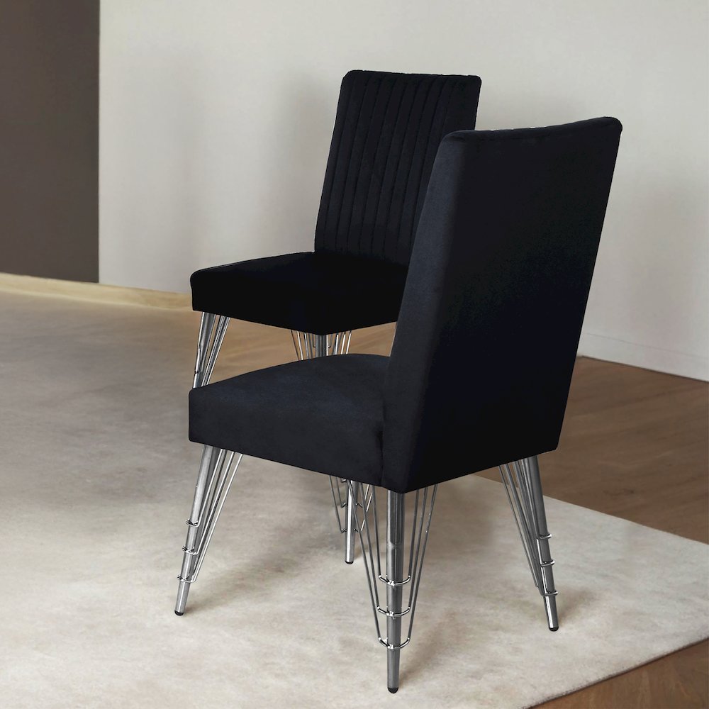 Ava Wood Upholstered Dining Chair in Black (Set of 2)
