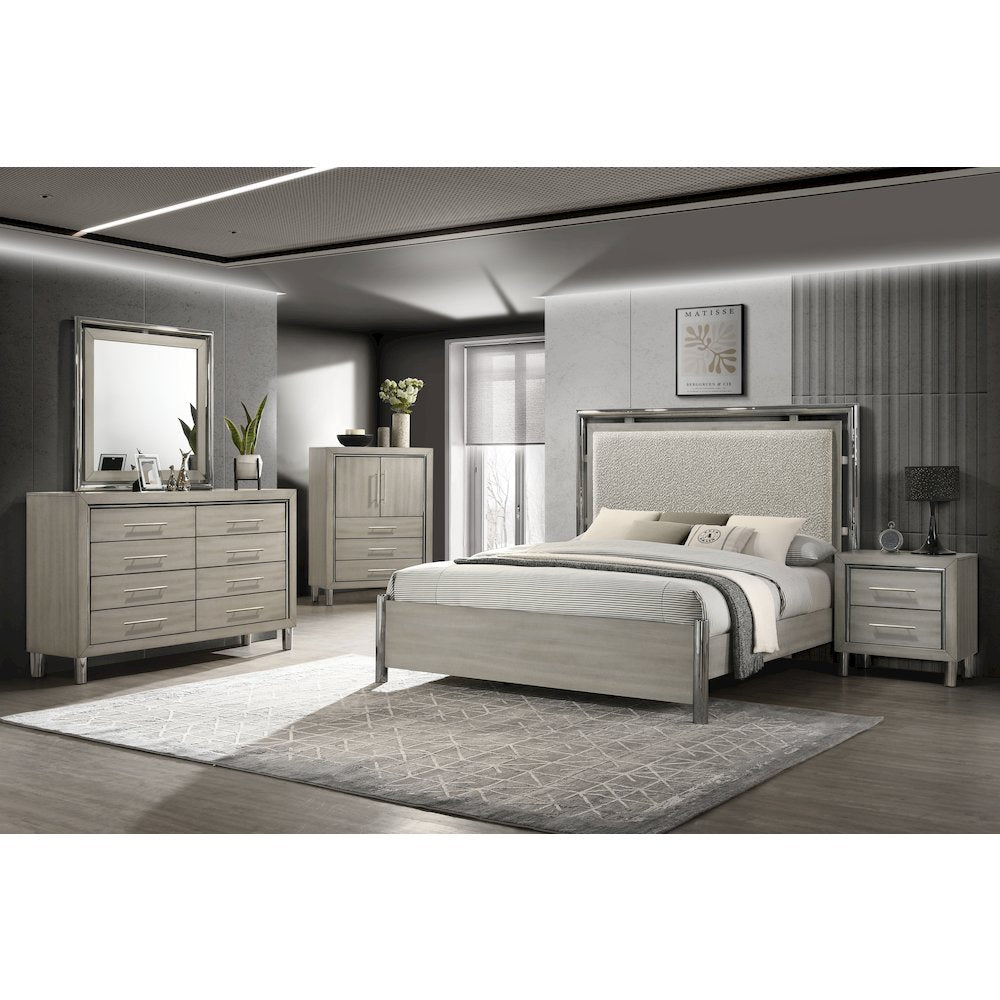 New Classic Furniture Lennox 5Pc Wood King Bedroom Set w Chest in Gray