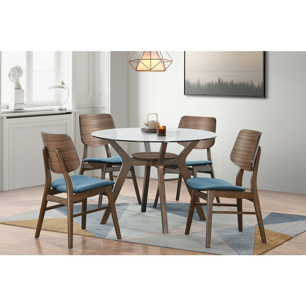 Oscar 5-Piece Wood Round Dining Table Set in Walnut/Teal