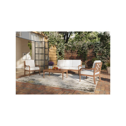 Savannah 3-piece Wood Patio Conversation Set in Natural/White