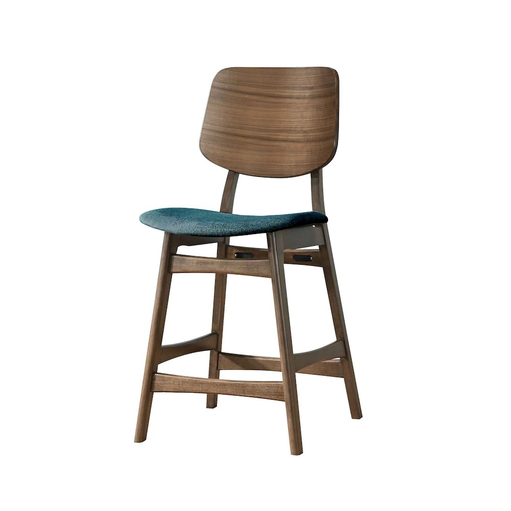 Oscar 5-Piece Wood Round Counter Table Set in Walnut/Teal