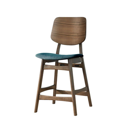 Oscar 5-Piece Wood Round Counter Table Set in Walnut/Teal