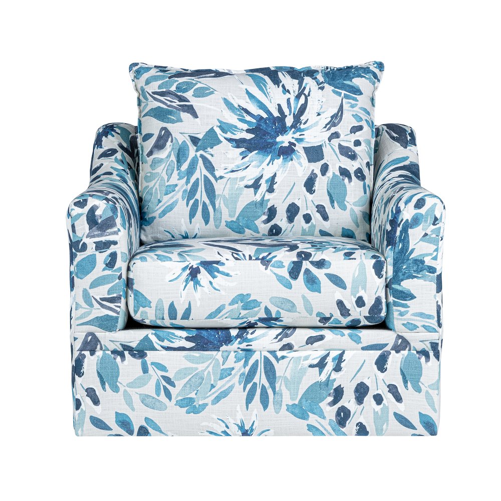 Sylvie Fabric Swivel Chair in Blue and White (Set of 2)