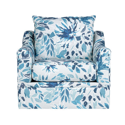 Sylvie Fabric Swivel Chair in Blue and White (Set of 2)