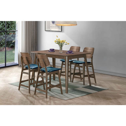 Oscar 5-Piece Wood Counter Table Set in Walnut/Teal