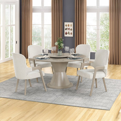 Gwendolyn 5-Pc Wood Round Dining Set w Arm Chairs in Taupe