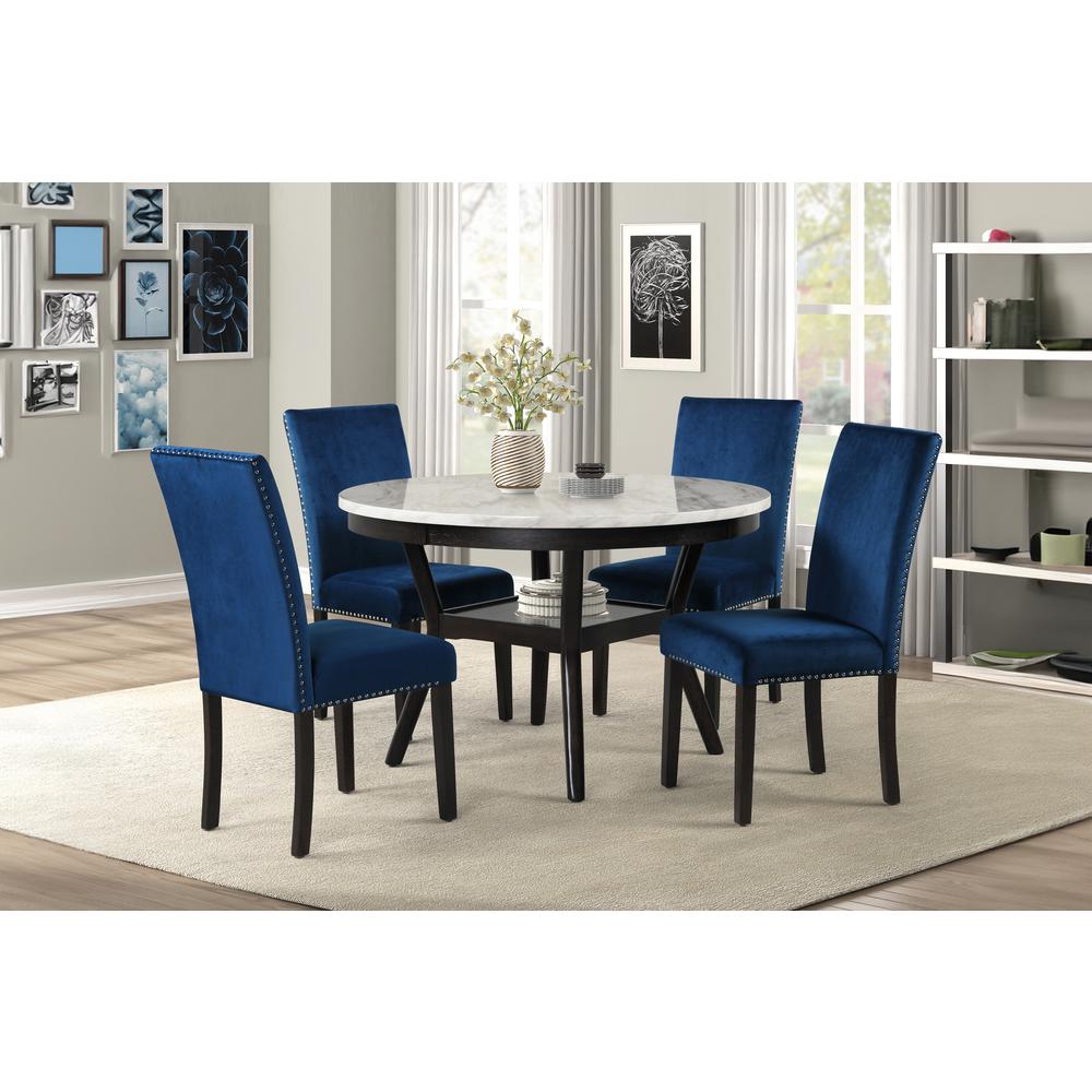 Furniture Celeste 5-Pc Faux Marble Round Dining Set  4 Chair-Blue