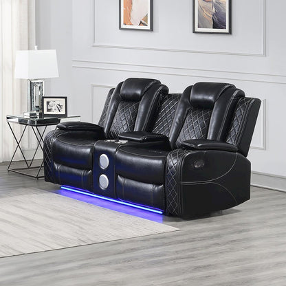 Orion II Faux Leather Console Loveseat Recliners, Black
