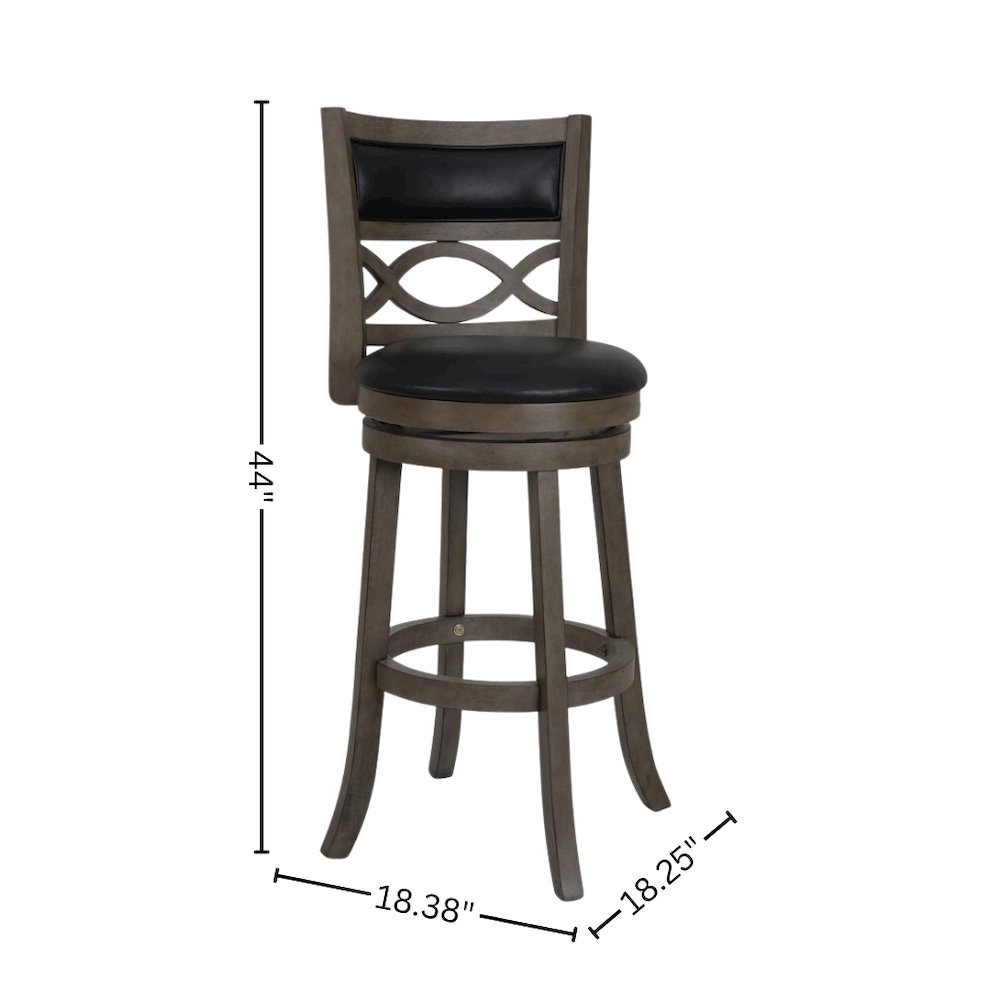 29" Wood Swivel Bar Stool, Black PU Seat, Reinforced Footrest, Anti-Gray