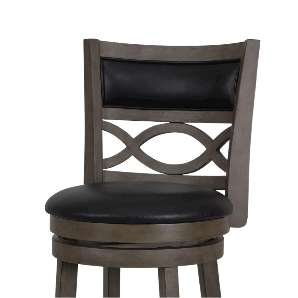 29" Wood Swivel Bar Stool, Black PU Seat, Reinforced Footrest, Anti-Gray