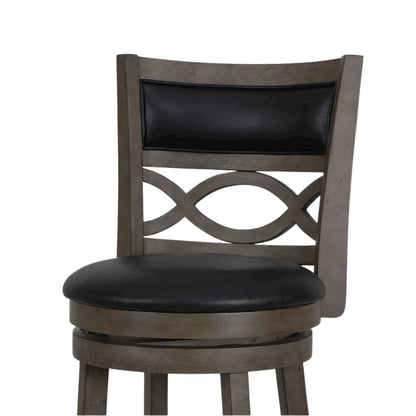 29" Wood Swivel Bar Stool, Black PU Seat, Reinforced Footrest, Anti-Gray