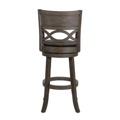29" Wood Swivel Bar Stool, Black PU Seat, Reinforced Footrest, Anti-Gray